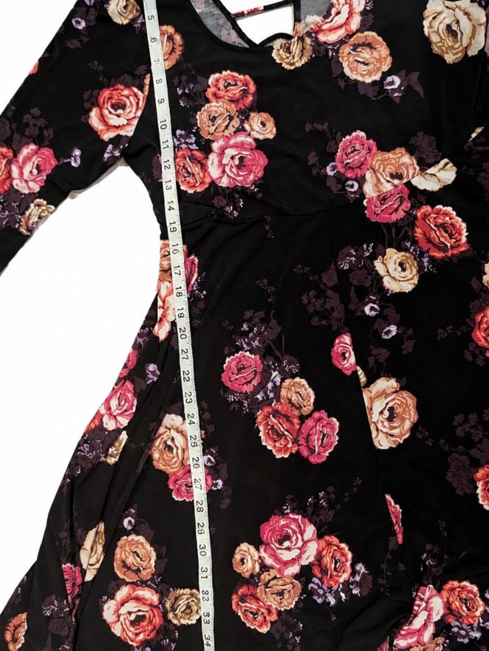 Torrid Floral Skater Dress Size 1 Black Rose Print Lattice Back - Picture 3 of 4